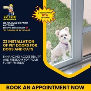 Pet door installation services for cats and dogs by experienced handyman in Jacksonville
